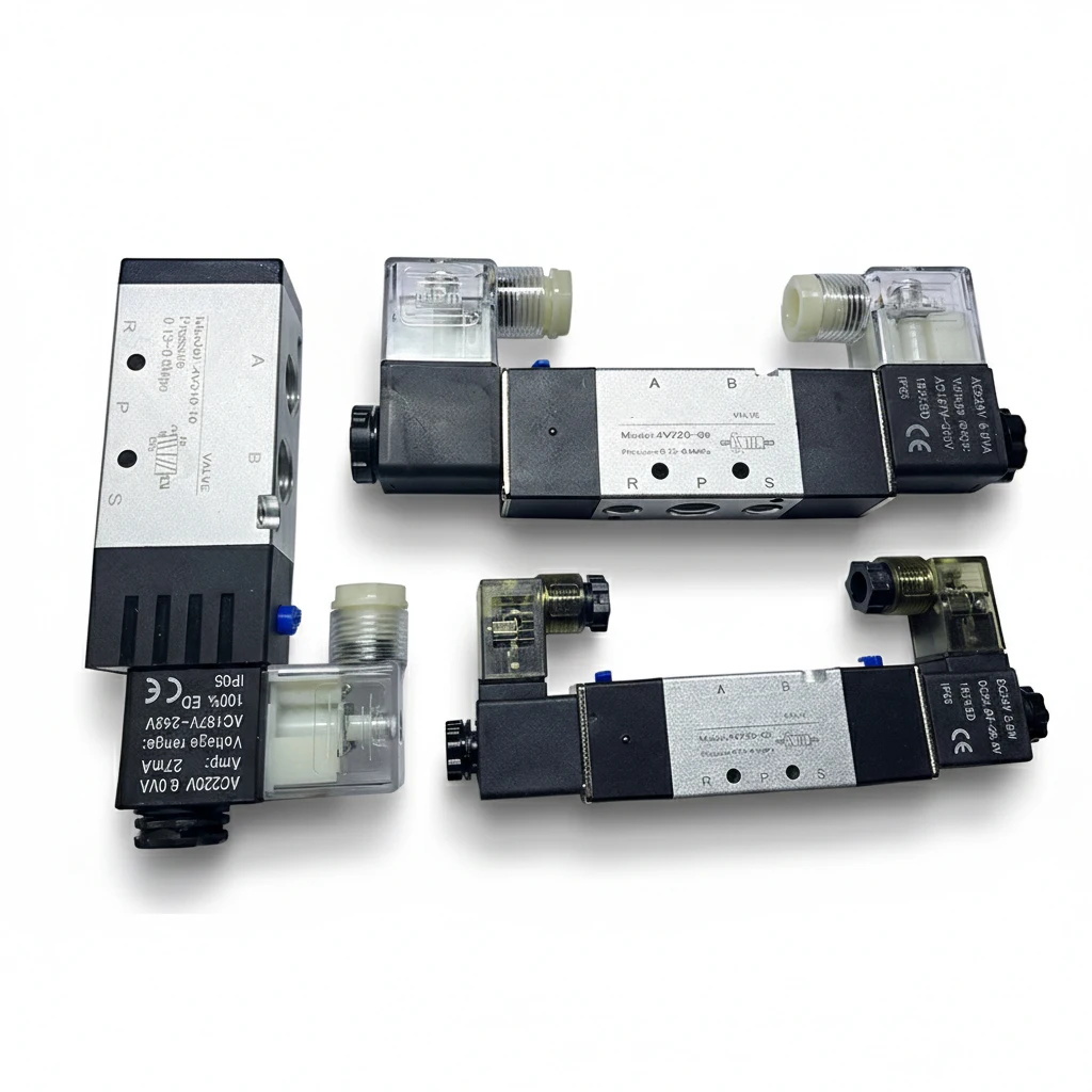 Solenoid Valve 4V-1/4”1/8”3/8”12V/24VDC 200V AC 2 Way / 3 Way for Air Industrial Use  Dual Electronic Control Pneumatic Valve