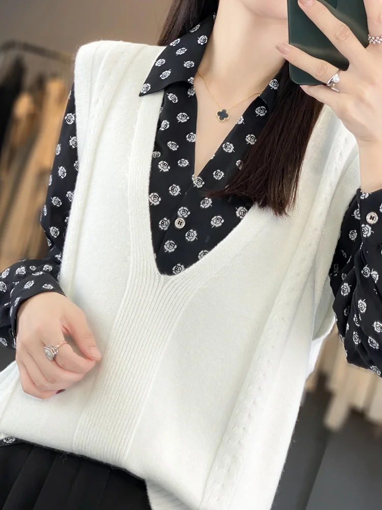 Oversize New Arrivals Wool Sleeveless Vest For Women Knitted Sweater Vest High Elasticity Loose Fitting Clothes Female Waistcoat