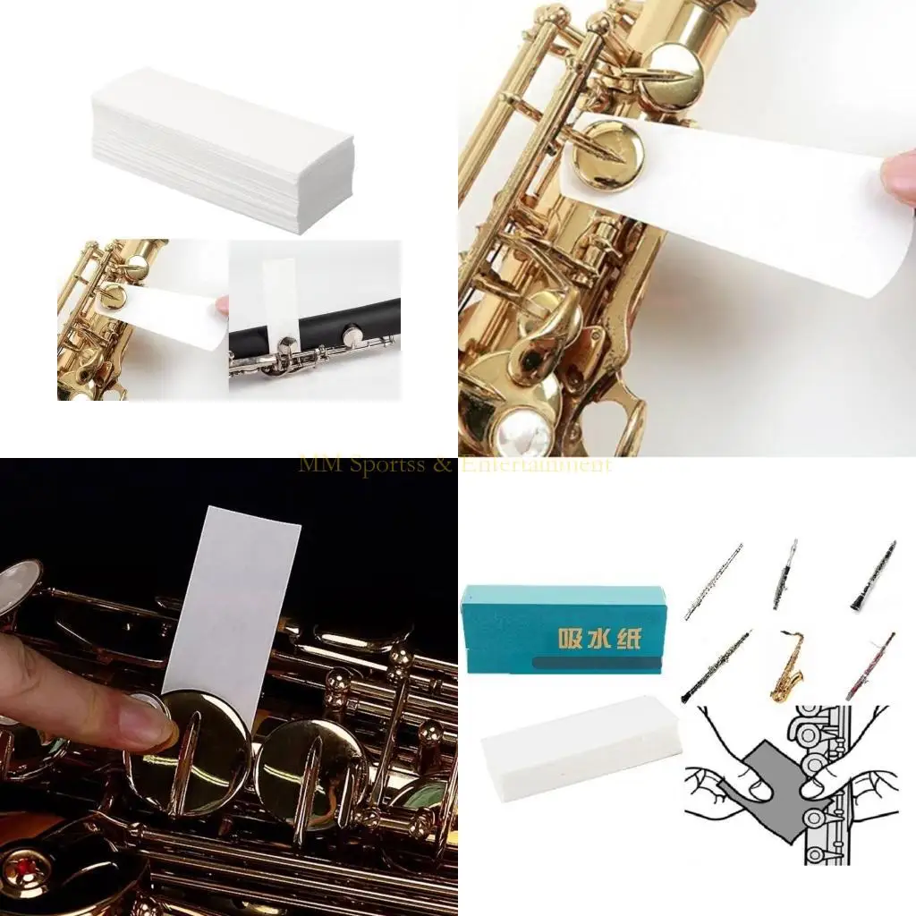31BE 100pcs Woodwind Mouthpiece Pad AntiSticky Button Drying Absorbent Cleaner Papers Saxophone Cleaning Paper Easy to Use