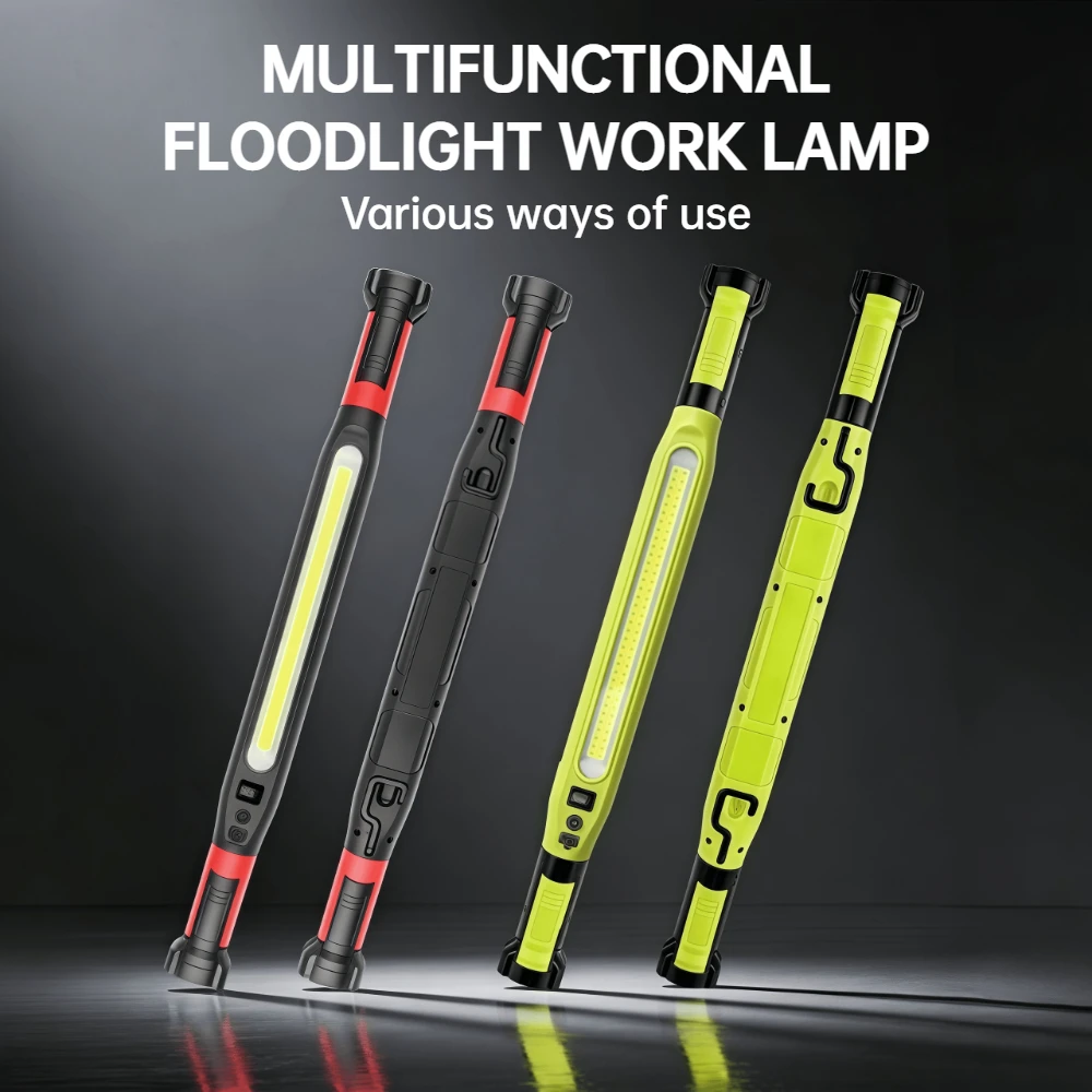 COB Work Light USB Rechargeable Super Bright Long Strip Magnetic Car Repair Light with Hook for Outdoor Camping Garage Working
