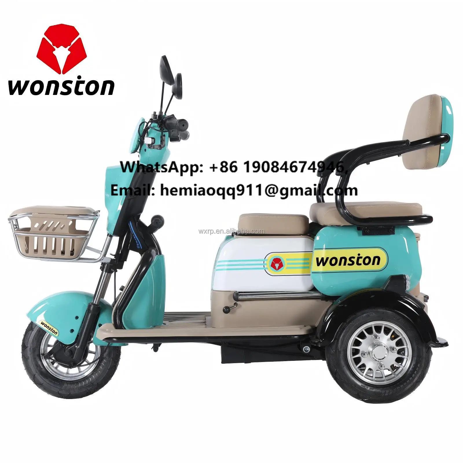 

2025 WONSTON Electric Pedicab 800W 3-Seat Rear Hub Motor Tricycle Steel Aluminum Frame Open Body Electric Leisure