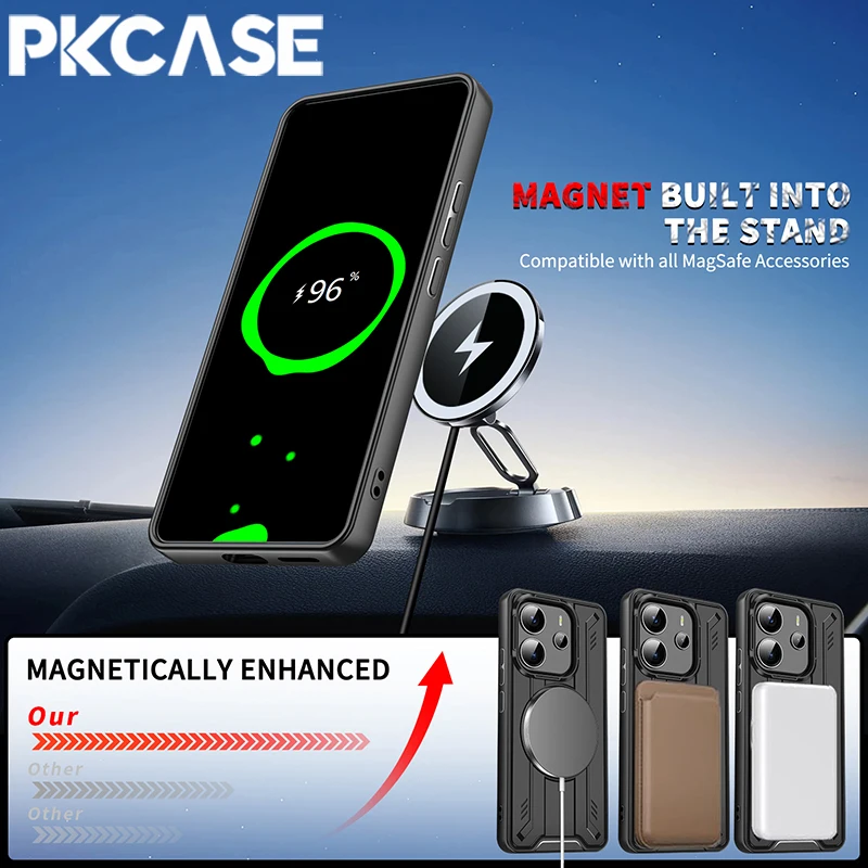 PKCASE 360° °   Metall Ring Halterung Magnetische Telefon Fall Für Redmi Hinweis 14S 14 13 Pro Plus 4G 5G stoßfest Rüstung Abdeckung Für Redmi A5