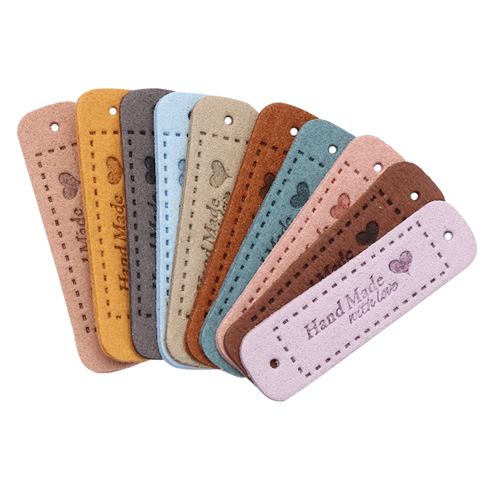 20PCS DIY PU Leather Sewing Accessories Label Hand Made With Love Clothes Tags Garment Labels