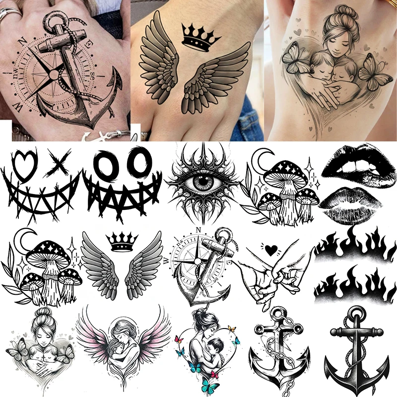 

1 Sheet Halloween Anchor Smiling Face Temporary Tattoos For Adult Hands Nacek, Fake Tattoo Stickers Long Lasting Realistic Tatoo