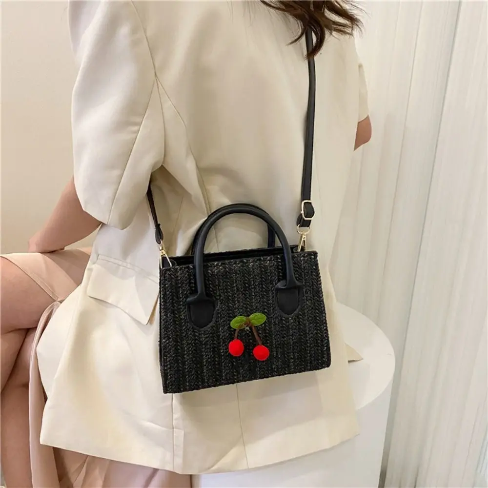 Retro Woven Crossbody Bag New Women Fashion Straw Rattan Handbags Single Shoulder Tote Bag Cute Small Square Bag