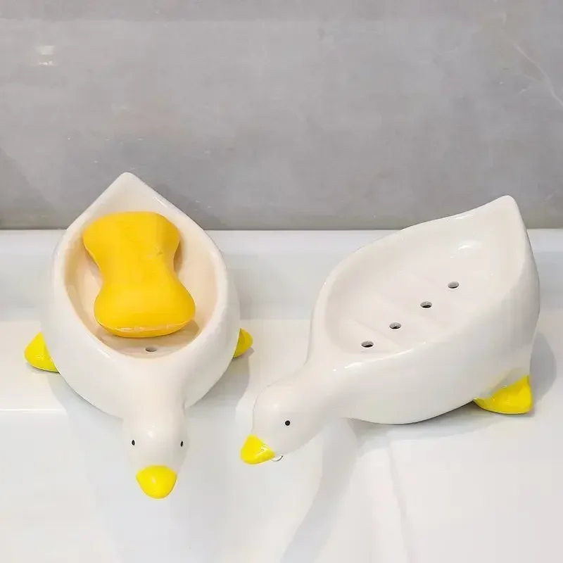 Cute Duck Shape Soap Dish Self Draining Soap Holder Soap Rack for Shower Bathroom Home Tub Kitchen Sink Plastic Tray Holder