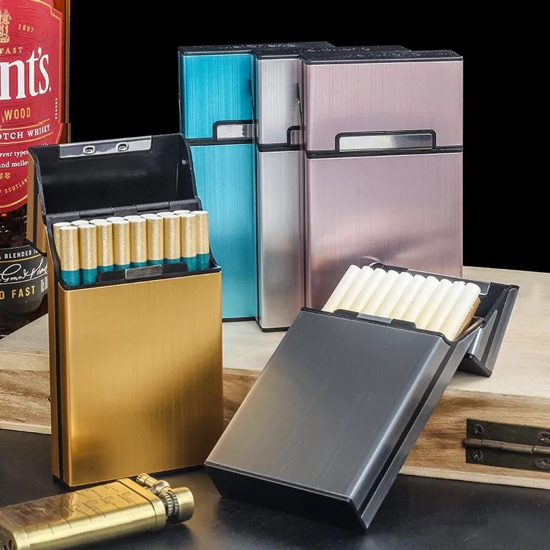 

20 pack medium fine Cigarette Box creativity portable Metal opening cover Waterproof flip up Cigarette Box pack Accessories