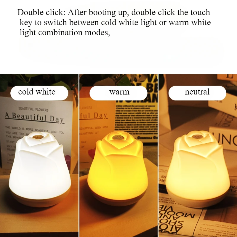 Schöne Mini LED Nachtlicht Lade Rose Schreibtisch Lampe Schlafzimmer Beleuchtung Atmosphäre Licht Tragbare