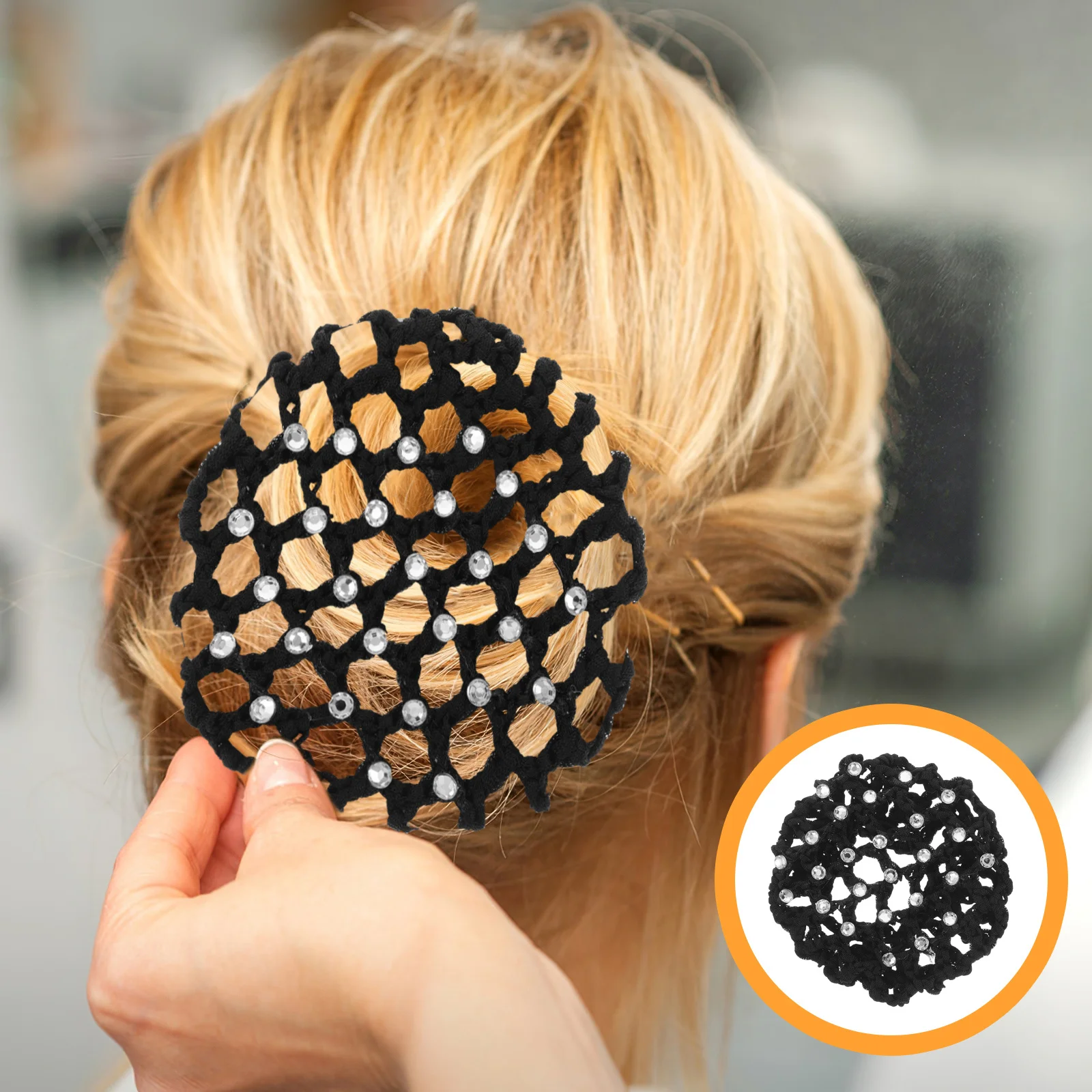 

4 шт., элегантные черные сетки для волос, акриловые стразы, балетные танцевальные чехлы для волос, безопасные сетки для волос для причесок в виде булочек