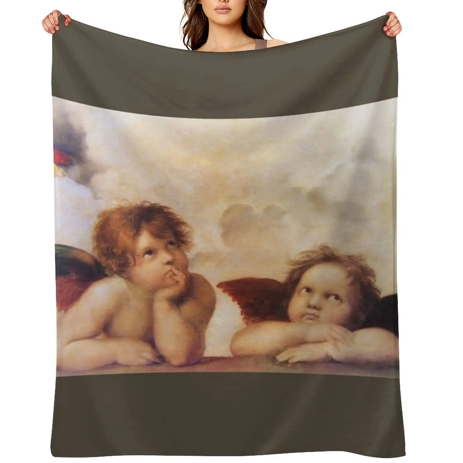 

Raffaello - Madona Sistina Angels Throw Blanket Flannel Fabric halloween Moving Flannel Blankets