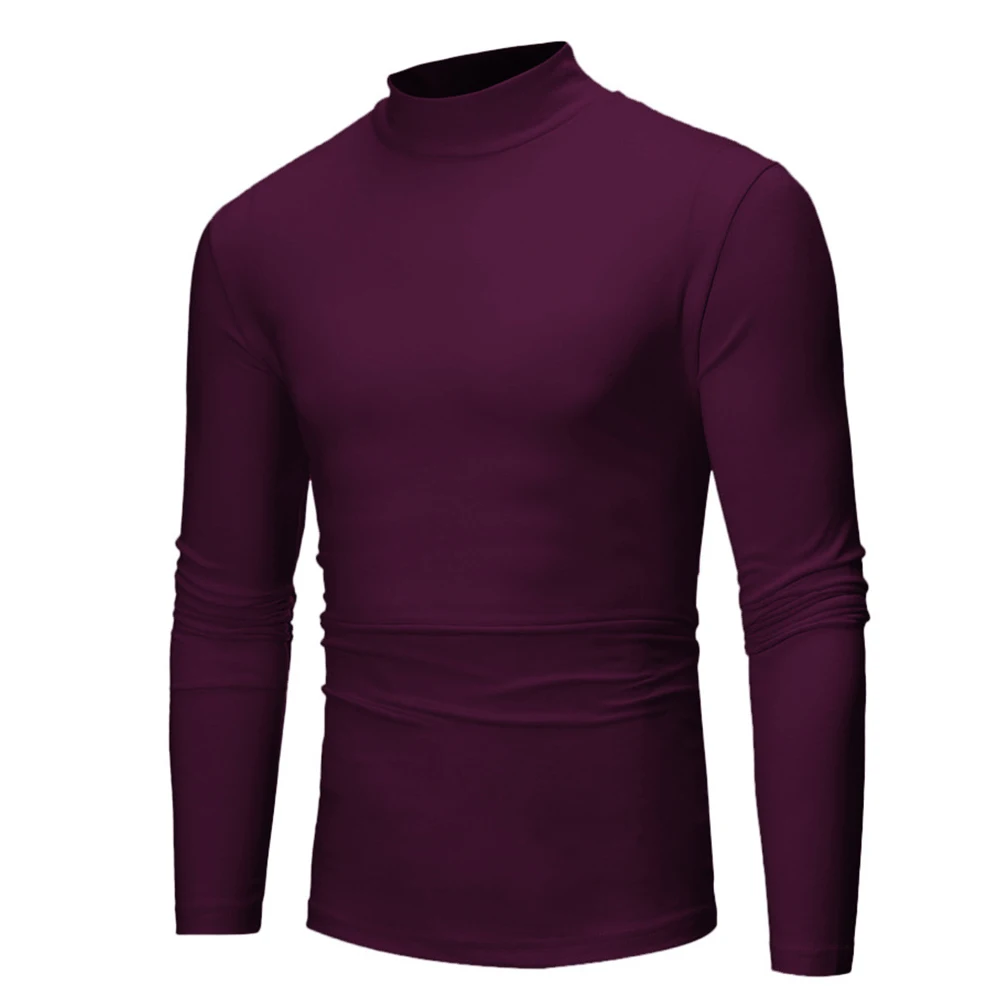 Fall/Winter Slim Thermal Underwear Men\'s Fashion Long-sleeve Fleece Warm Half-high Collar Bottoming Top Casual Pullover T-Shirts