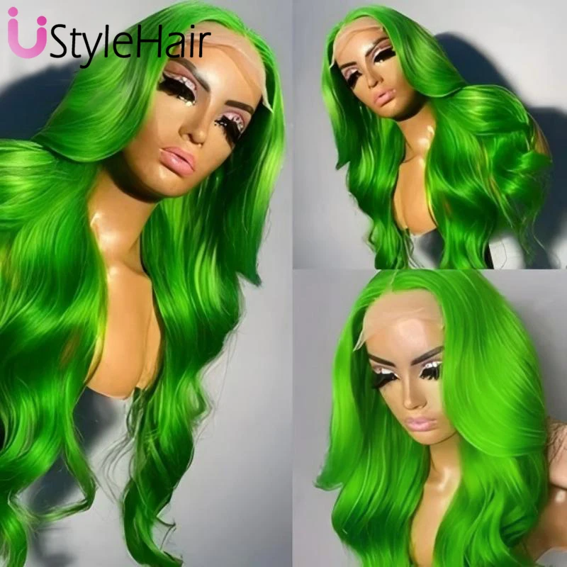 Wig gelombang hijau baru UStyleHair Wig depan renda sintetis panjang untuk wanita Wig renda depan Hijau penggunaan sehari-hari rambut pesta Cosplay