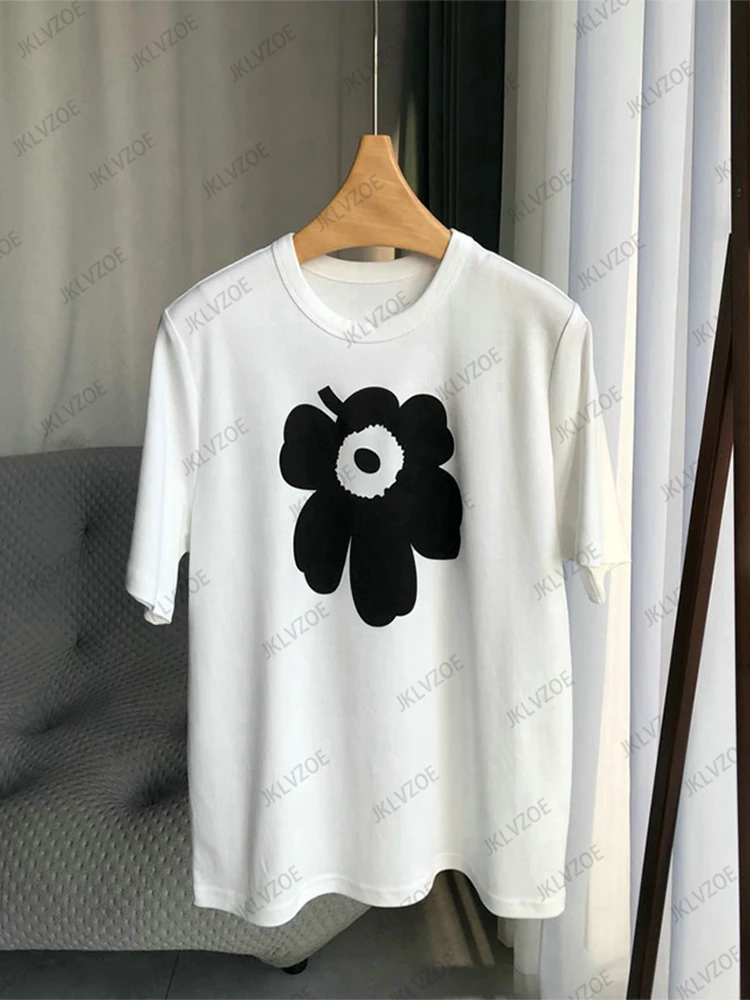 New Summer Women Pure Cotton T Shirts A Flower Printed T-Shirt Graphic Unisex Brand Clothes High Quality Fashion Casual Tops