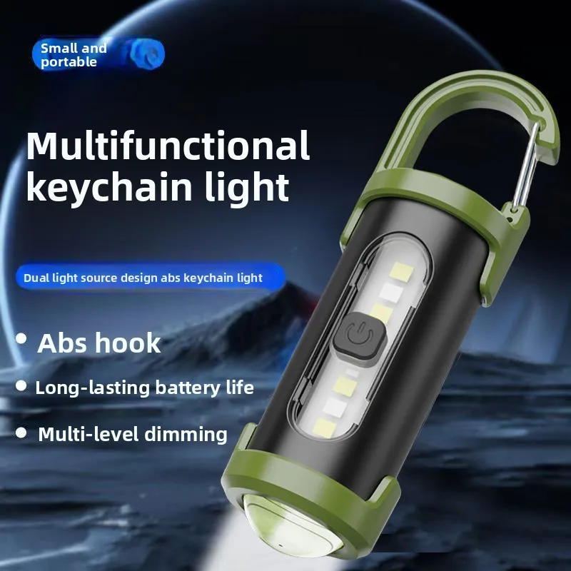 Multifunctional Mini Keychain Light: Outdoor Portable, with Hook, Rechargeable, Flood Light & Flashlight for Cross-Border