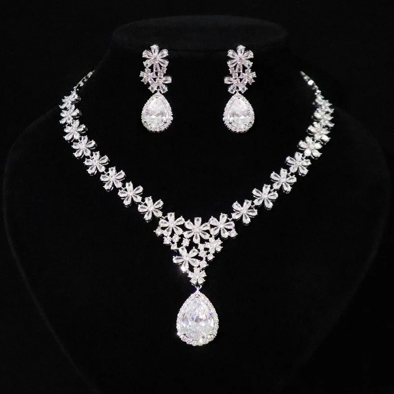 Zircon Micro-set Bridal Necklace Earrings Set Decorative Wedding Dress Accessories Dinner Party Jewelry
