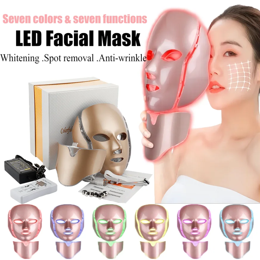 7 couleurs LED masque avec cou photothérapie masque rajeunissement de la peau anti - acné beauty equipment Lifting Facial tight