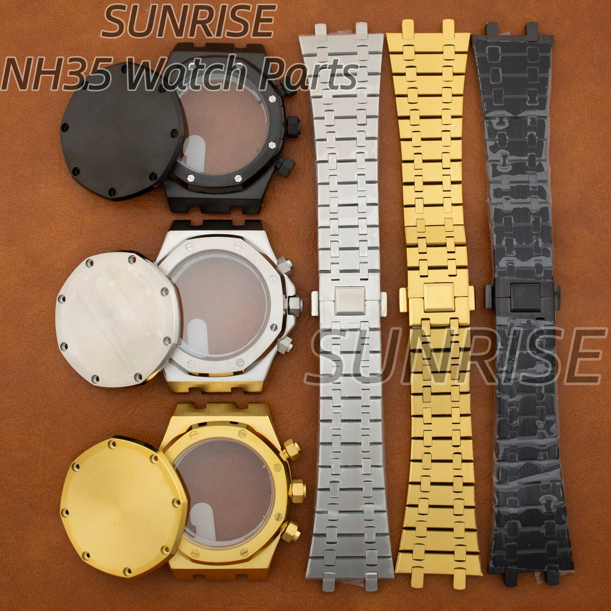 Pieza accesoria de reloj modificada, color plateado, rosa, dorado y negro, 42MM, para caja octogonal Royal Oak, esfera de 31,8mm, punteros de movimiento de cuarzo VK63