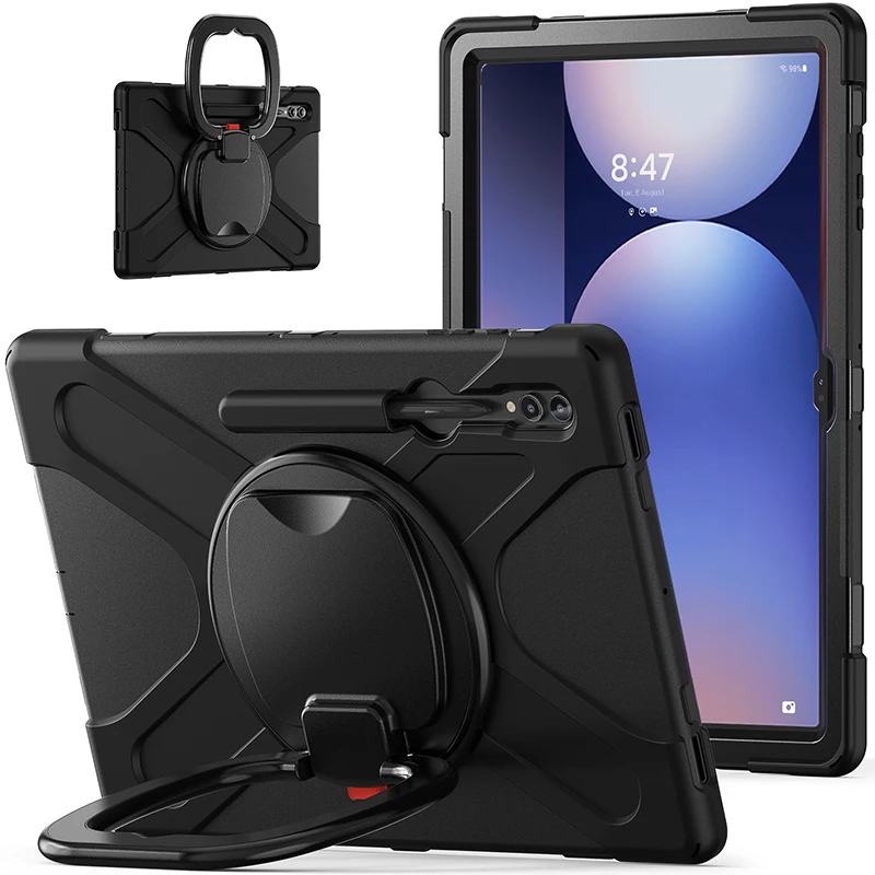 Case For Samsung Galaxy Tab S10 S9 S8 Ultra 14.6 inch Tablet Case Kickstand Holder Pencil Slot Shoulder Strap 360 Rotation Cover