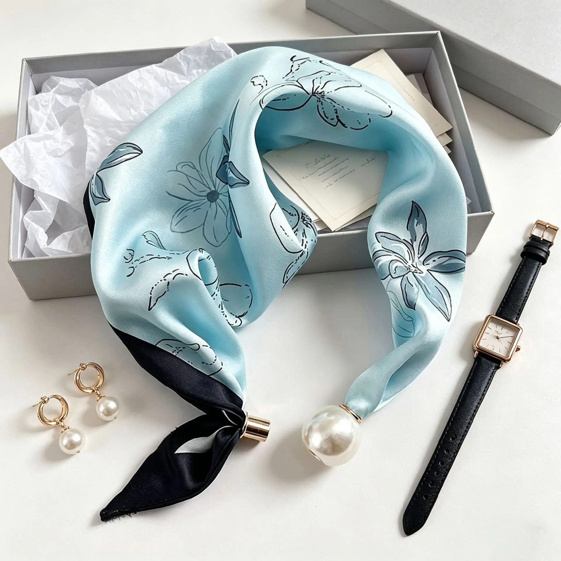 New Paisley Prints Pearl Tail Magnetic Clasp Scarf Women New Versatile Breathable Fashion Artistic Accessory Neck Wrap Scarves view 5