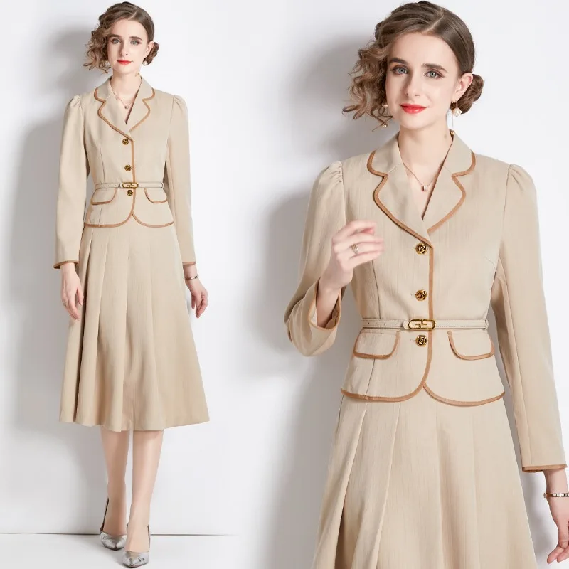 

UNXX 2023 French Elegant Blazer Dress Set Women Autumn New Hong Kong Retro Sophisticated Minimalist Midi Skirt 2 Pieces Hot