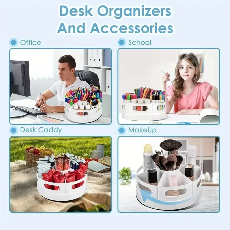 360 Degree Rotating Desk Organizer 7 Removable Bins Multi-Functional Pen Holder Stationery Storage Rack Office School Accessorie image 5