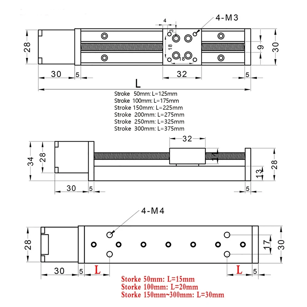 Slide Linear Guides Pitch 1-12mm,T-type Table Linear Rails Stepper Motor Driver Kits 50mm~300mm Stroke 3D Printer XYZ Module