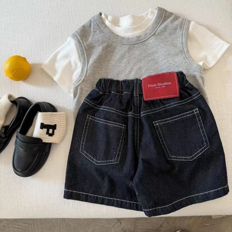 RAISE Summer Kids Boys Denim Shorts Thin Solid Versatile Children Boys Shorts Handsome 1-10Yrs Boys Sticker Half-length Shorts view 2