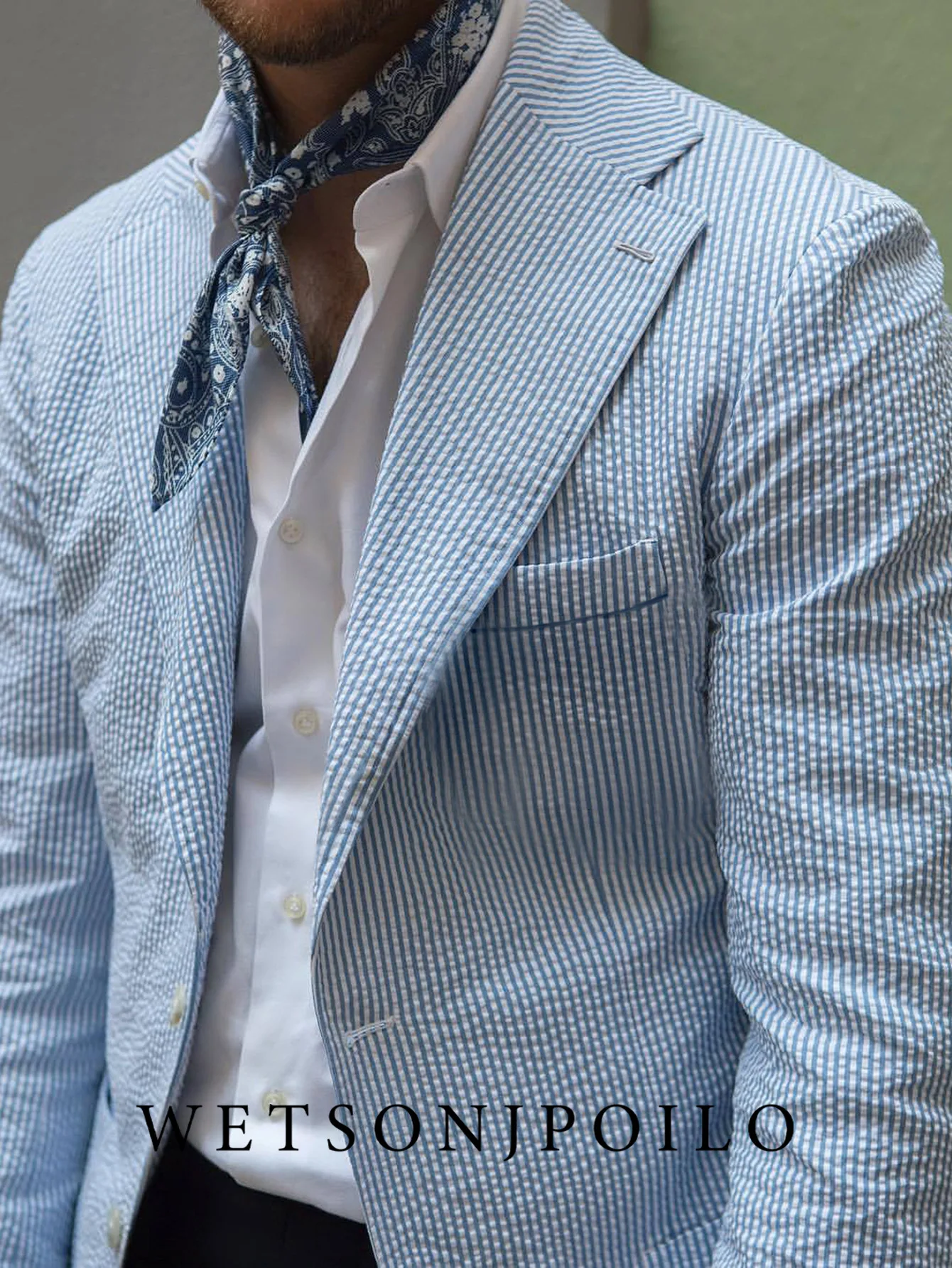 

Summer Stripe Men Suits 2 Pieces Seersucker Notched Lapel Wedding Party Suit Jacket Pants Casual Blazer Slim Fit Suits for Men