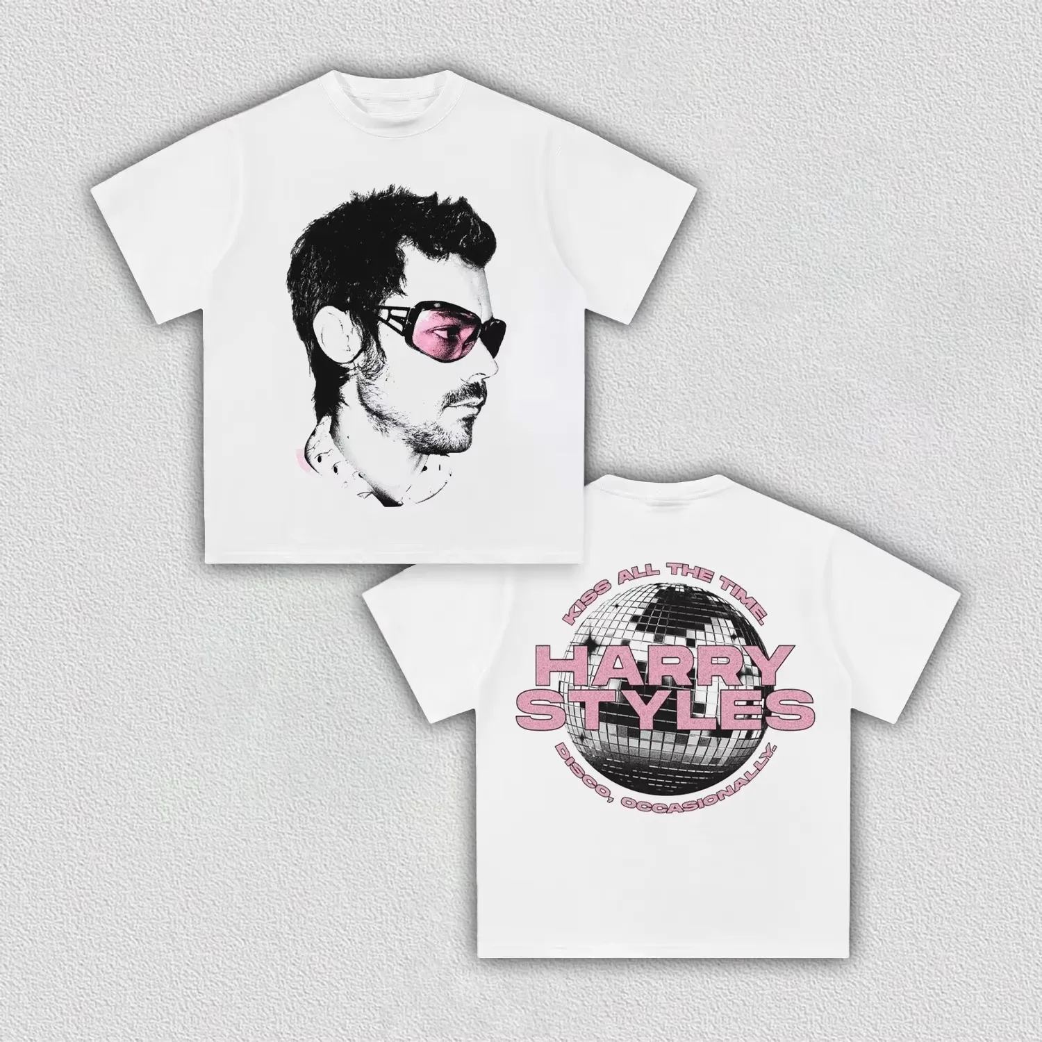 T-shirt graphique Harry Styles, motif « White Kiss All The Time Disco Occasionally », en coton, pour hommes et femmes, style streetwear.
