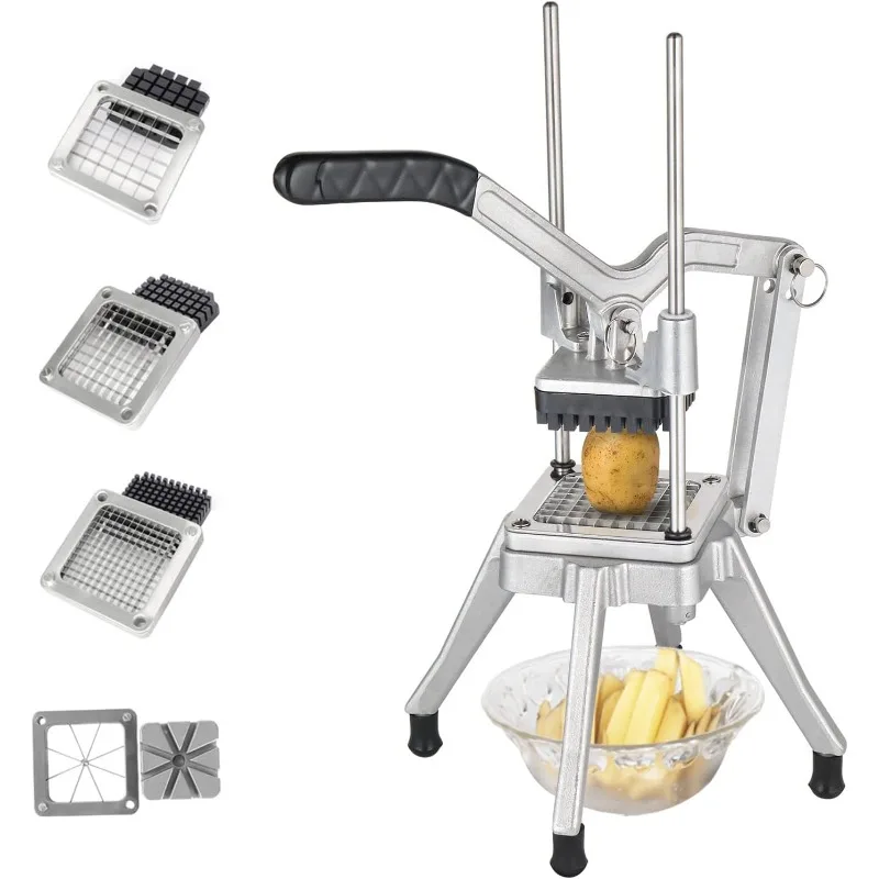 

ROVSUN Commercial Vegetable Chopper French Fry Cutter w/ 4 Sizes Blades, Fruit Potato Slicer,1/2",3/8",1/4" 8-Wedge Blades