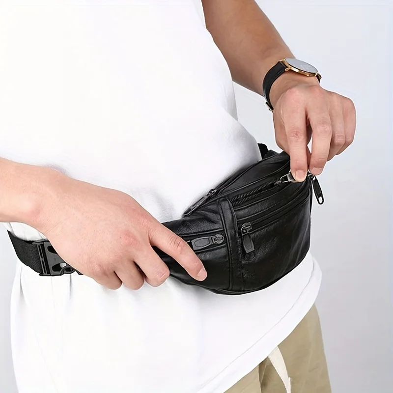 Waist Chest Bag, Leather Fanny Pack, Men and Women Money Belt Bag, Outdoor Cross Body Sports Pouch for Travel, Walking, Running image 3