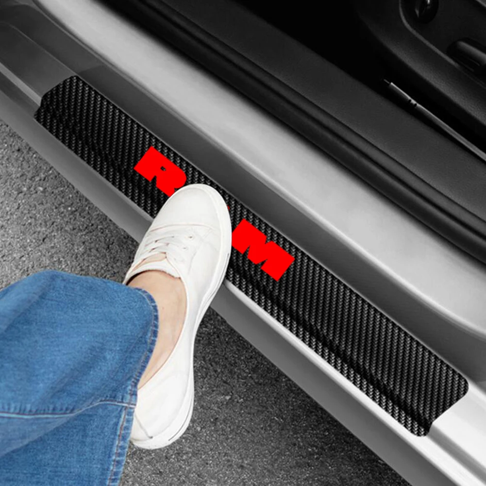 Car Door Entry Guard For Dodge RAM 1500 2500 Car Door Sill Welcome Pedal Sticker 4D Carbon fiber vinyl sticker Car Styling 4PCS