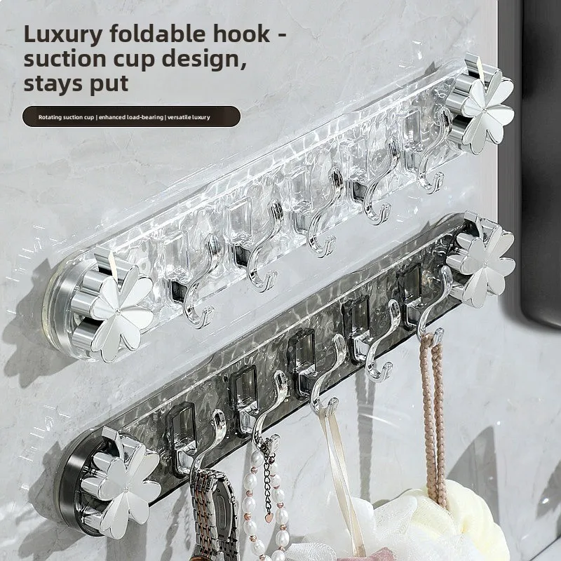 Étagère de salle de bain transparente Glacier à ventouse, 5 crochets rotatifs, sans perçage, anti-poussière
