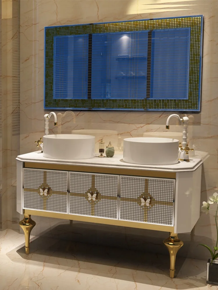 Luxury Golden Wash Basin Cabinets Stainless Steel Bathroom Vanities