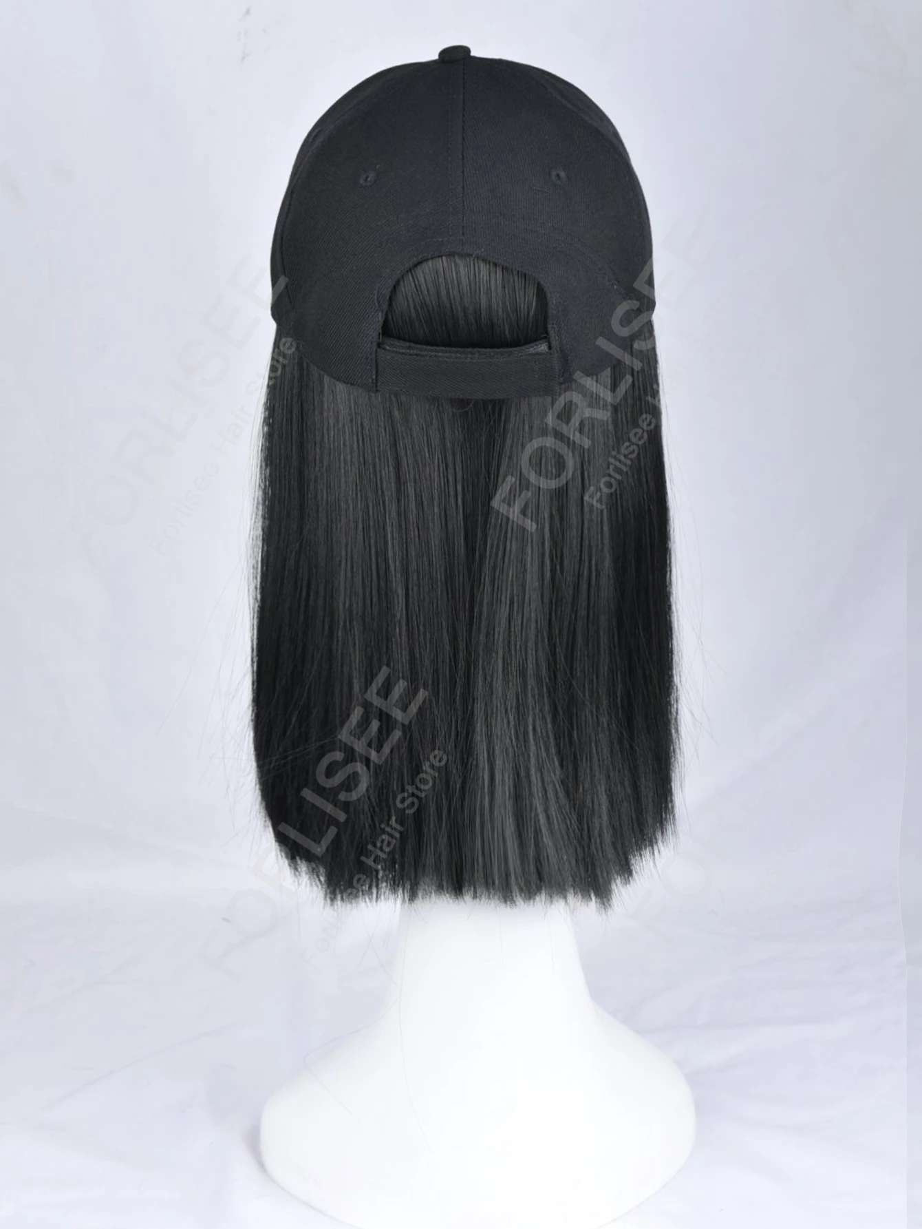 10 بوصة وصلات شعر صناعية مستقيمة مع قبعة بيسبول سوداء شعر مستعار للنساء الفتيات ألياف مقاومة للحرارة عادية يوميا #6