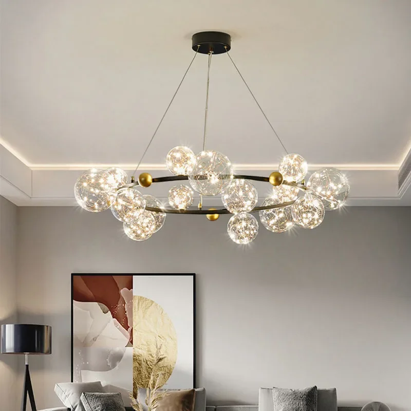 

Modern Ring Pellet Glass Ball Ceiling Chandeliers Dimming for Living Dining Room Lamp Kitchen Bedroom Home Decor Light Fixture