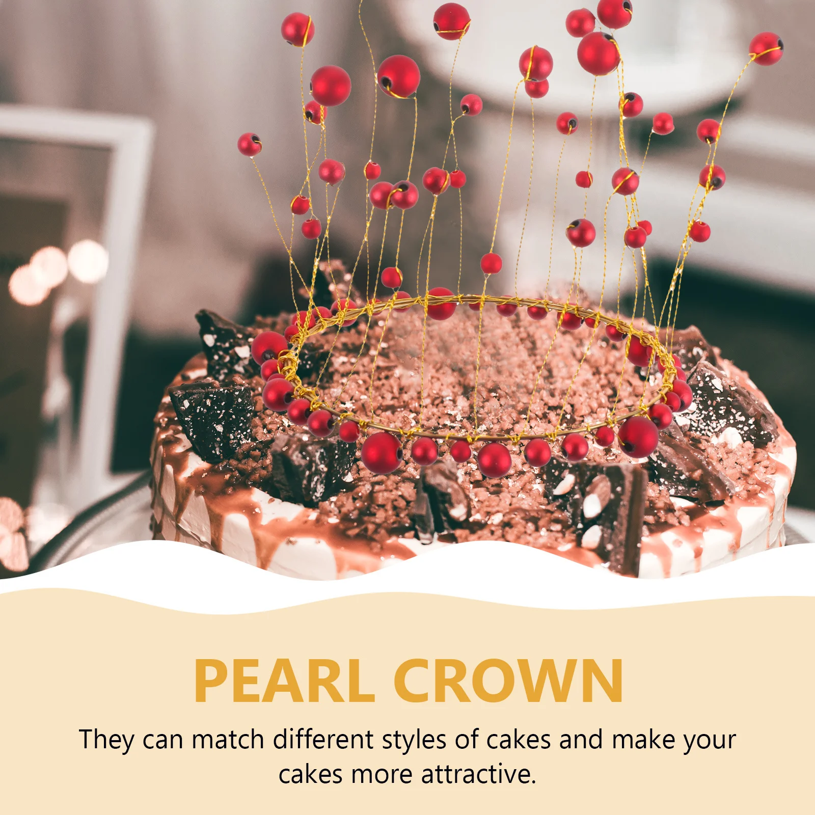 

2Pcs Crown Cake Toppers Artificial Pearl Decorative Birthday Party Cake Decoration Tiara Topper Bridal Shower Gift