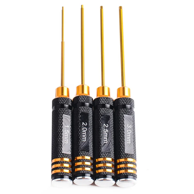 

RC Tools 4 pcs Hex Screw Driver Set Titanium Plating Hardened 1.5mm 2.0mm 2.5mm 3.0mm Screwdriver For Rc Helicopter Rc Toys