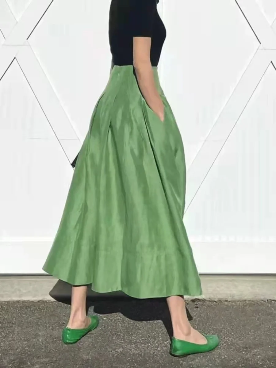 

Юбка с высокой талией в стиле ретро, полная юбка Ele, новая юбка премиум-класса, юбка средней длины, чистый цвет