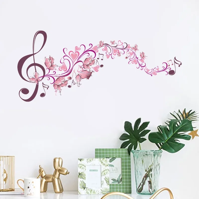 Pink Musical Note Flower Wall Sticker Music Room Personality Home Decoration Wallpaper Self-adhesive Beautify Stickers Poster