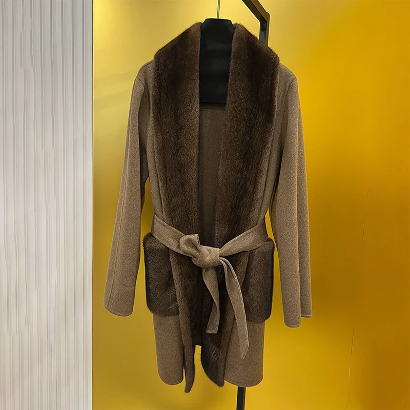 

Высококачественное осенне-зимнее новое стильное женское пальто в стиле старых денег, кашемировое пальто из меха норки в стиле пэчворк 251020140