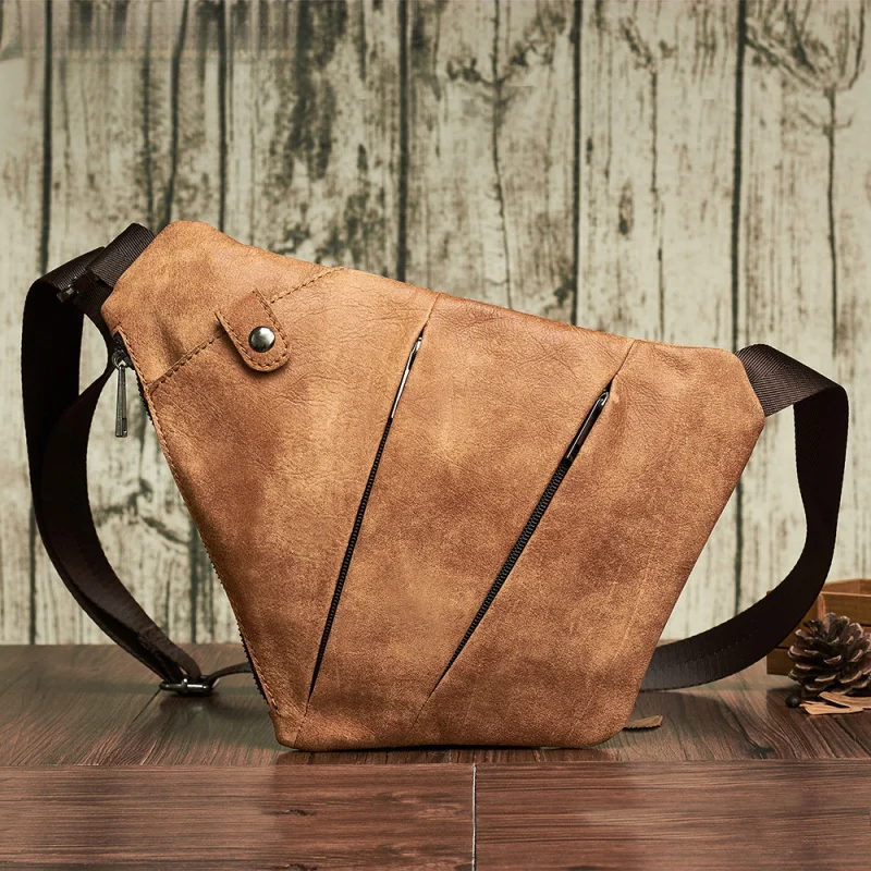 

New Casual Men's Cow Leather Chest Bag Male Crossbody Shoulder Bag For Men