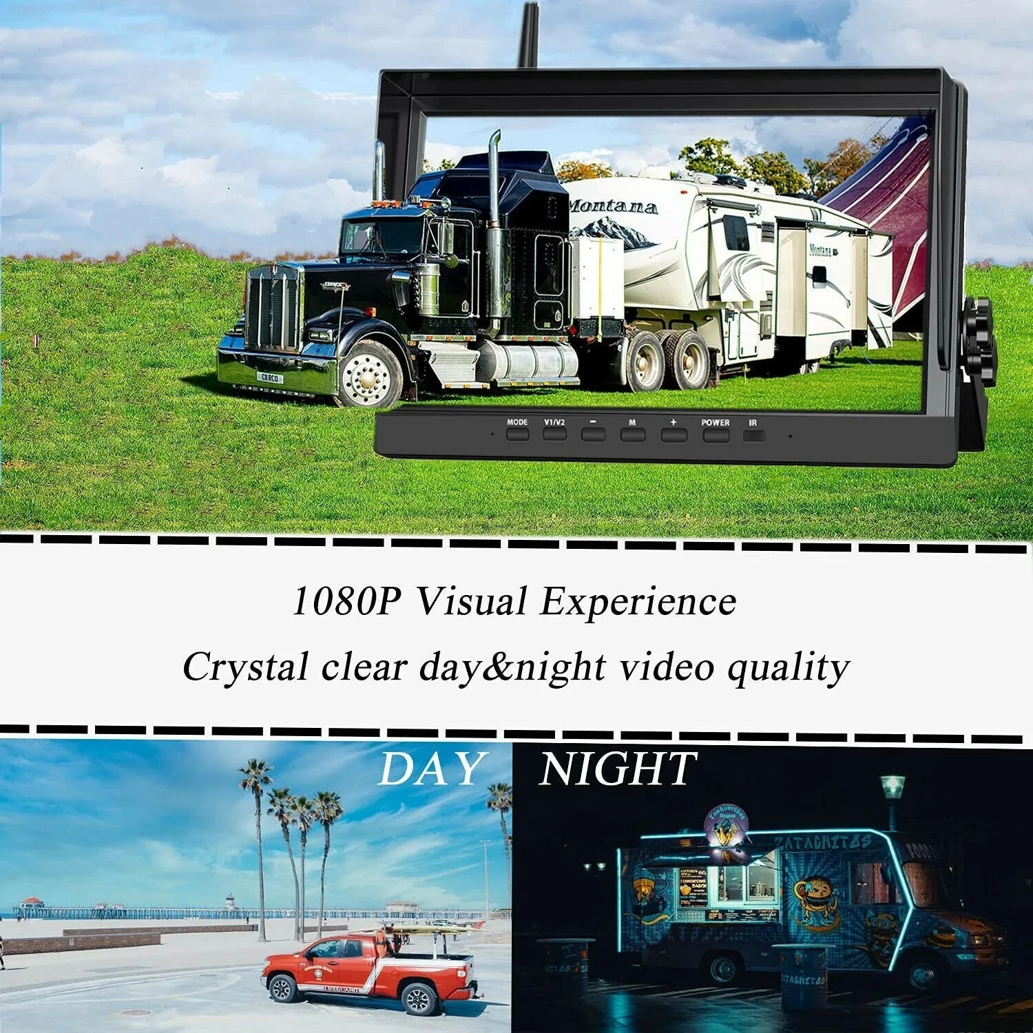 10.1 Inch Digital Wireless Quad Monitor 4CH DVR 1080P AHD Reversing Camera 18 IR LEDs 12V-24V Night Vision for Truck Bus Trailer