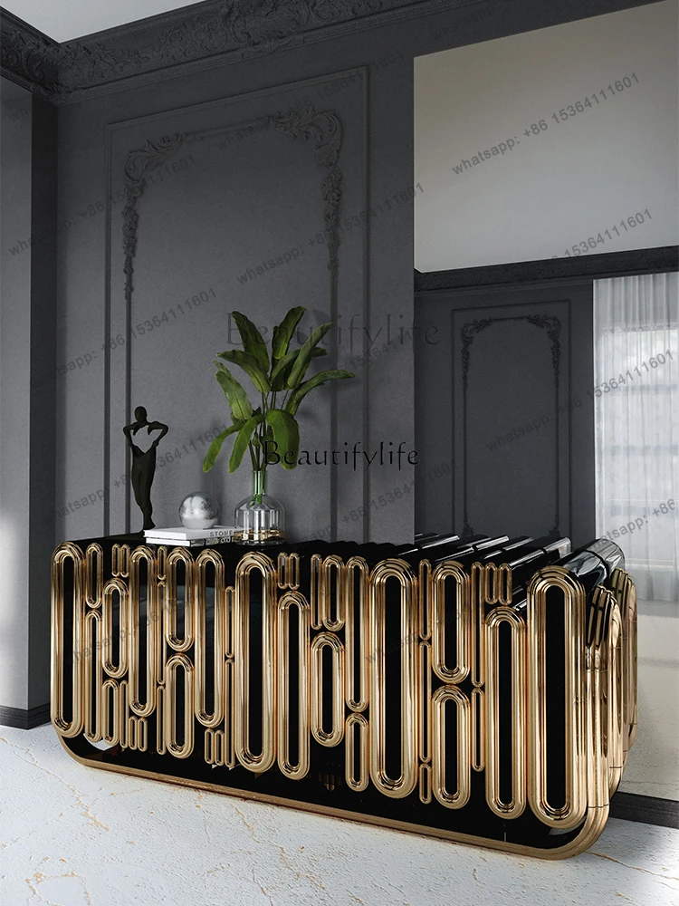 56Solid Wood Sideboard Light Luxury High-Grade Wall-Mounted Decorative Cabinet