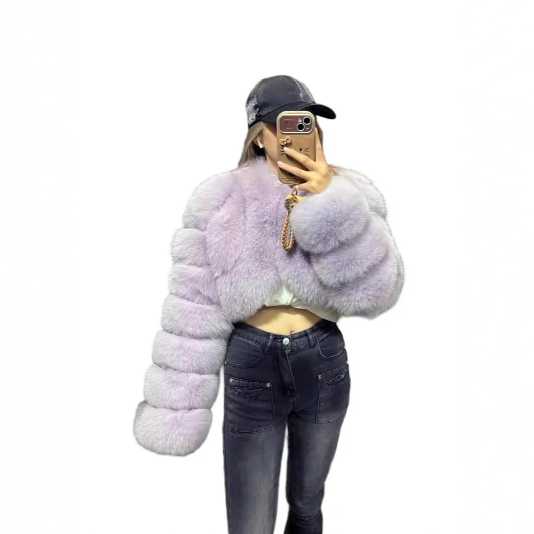 2025, neue Kunstpelzjacke, Fuchspelz, kurz genäht, für den Winter, warmes und vielseitiges Oberteil