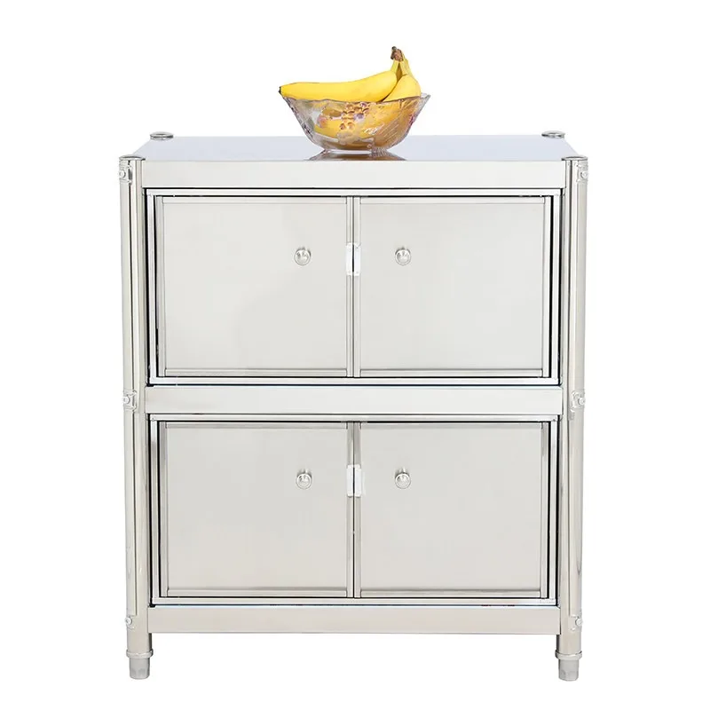 

Stainless steel double-cabinet kitchen storage rack with doors, floor-standing stainless steel storage rack