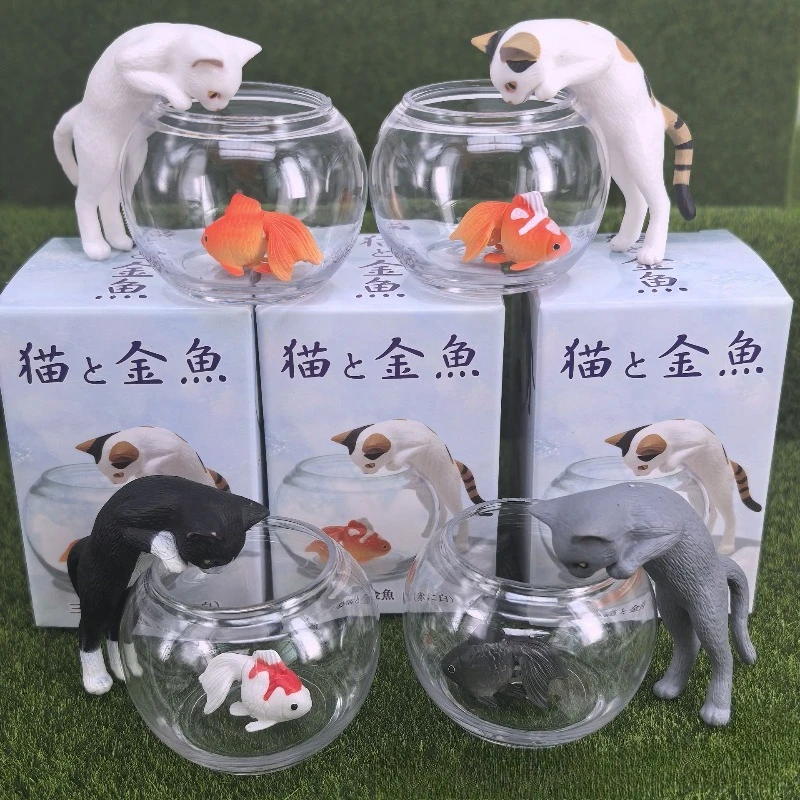 

Cartoon Miniature Landscape The Cat Watching Goldfish Kawaii Model Action Figure Blind Box Toys Collection Ornaments Kids Gifts
