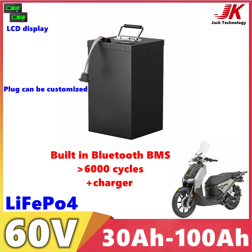 JK 60V 30Ah Lifepo4 40Ah 50Ah 60Ah 70Ah 80Ah 90Ah 100Ah Lithium battery For 1800W 3000W Two-Wheeler Motorcycle Scooter Tricycle