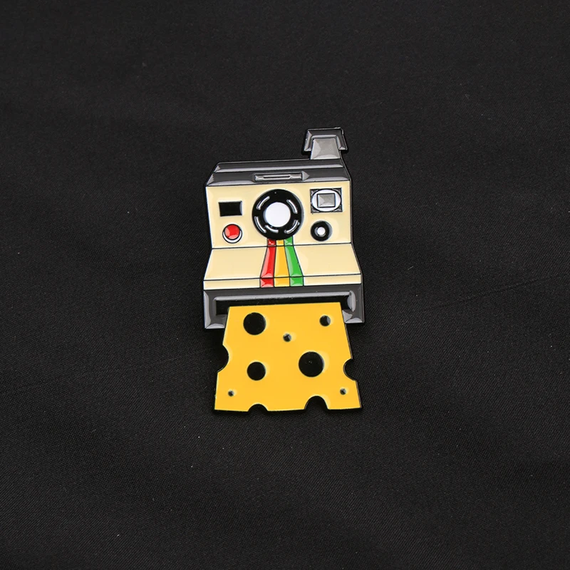 Cute Instant Camera Enamel Pin Collection, Floral & Cheese Themed Lapel Pins for Photographers