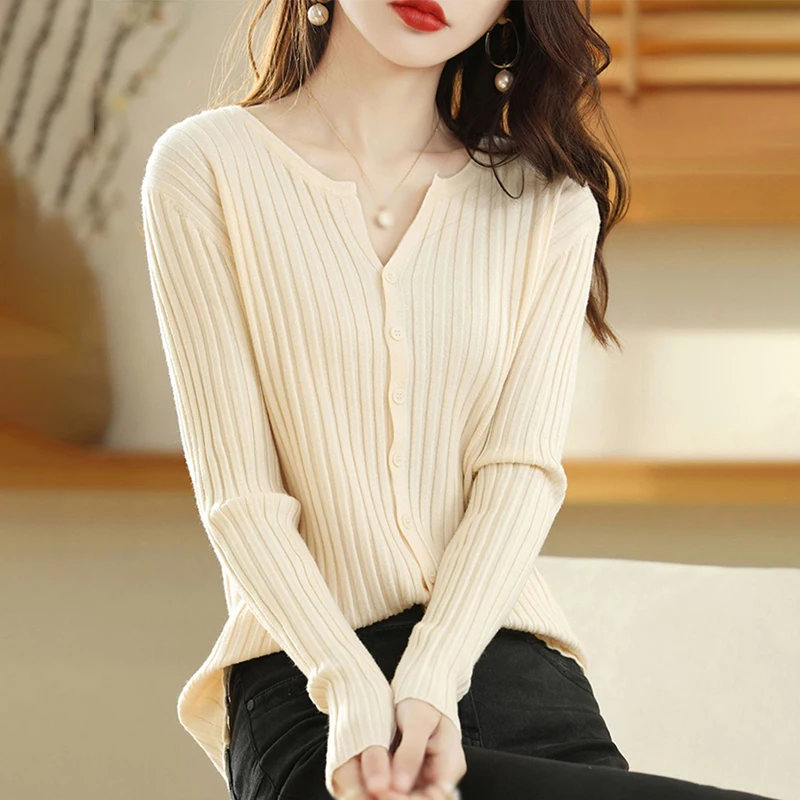 Autumn Solid Color Comfortable Cardigan for Women Silm Fit Fashion Knitted Bottoming Sweater Elegant Casual Style Versatile Coat